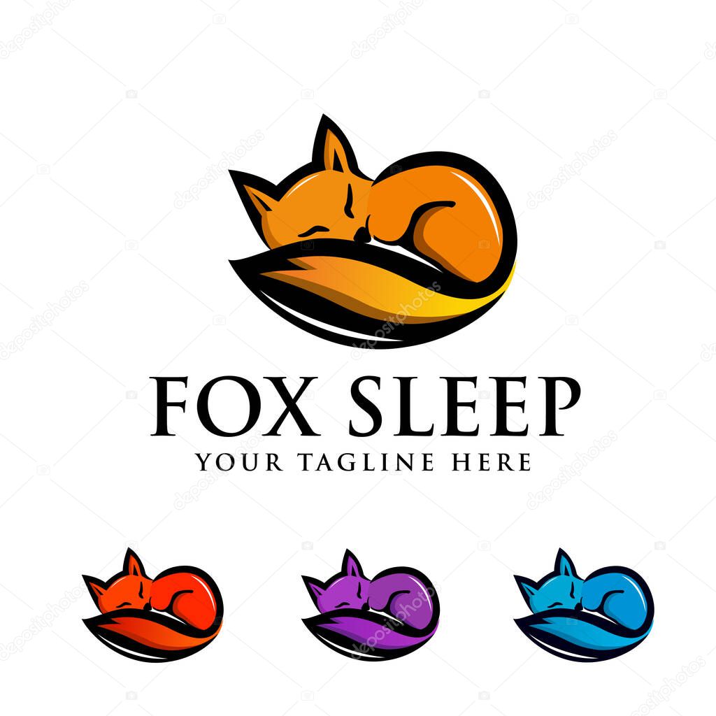 Full color comfort fox sleeping art logo design template