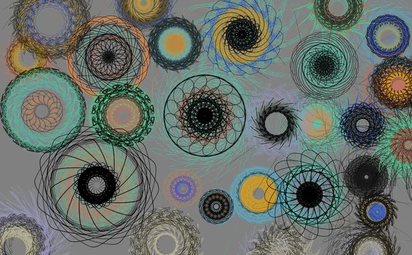Circles with ornaments, geometric paint background