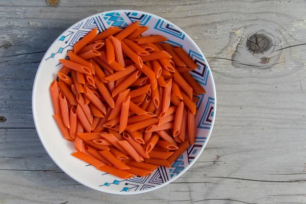 stock image Raw red spaghetti view, vegetarian food