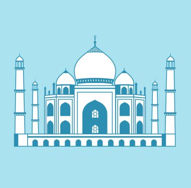 Taj Mahal - Hindistan - 124; Dünyaca ünlü binalar vektör illüstrasyonu