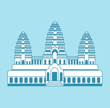 Angkor Wat - Kamboçya - 124; Dünyaca ünlü bina vektör illüstrasyonu