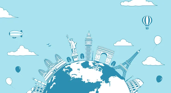 Подорожі Відпустка Оглядовий Банер Векторні Ілюстрації Відомі Будівлі Всесвітня Спадщина — стоковий вектор