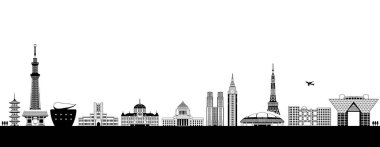 Tokyo şehir manzarası vektör illüstrasyonu. Ünlü tarihi bina, mimari.