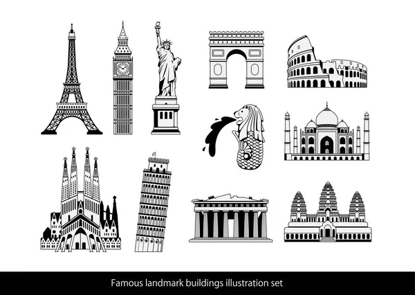 Conjunto Ilustración Vectorial Edificios Famosos Del Mundo Patrimonio Humanidad Jalá — Vector de stock