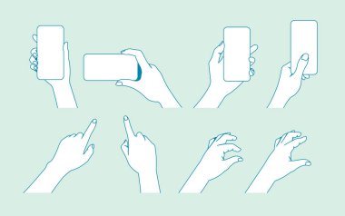 Cep telefonu tutmanın ve ekrana parmağınla dokunmanın bir illüstrasyonu..