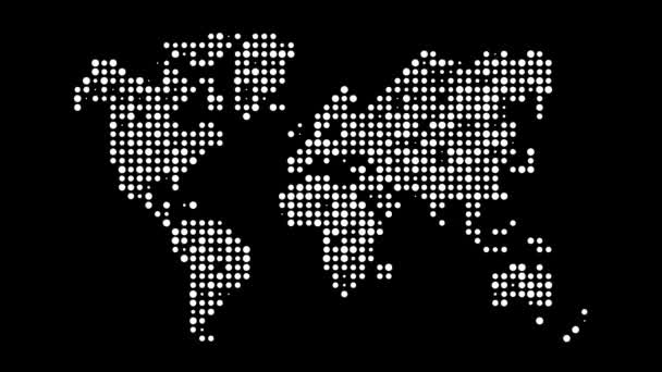 Zjednodušená Mapa Světa Nakreslená Tečkami Animace Vyskakovacího Okna — Stock video