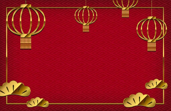 Oriental Año Nuevo Vector Banner Ilustración Espacio Texto — Vector de stock