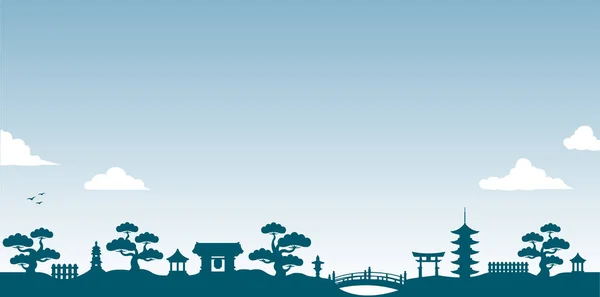 Japans Panorama Landschap Silhouet Banner Illustratie — Stockvector