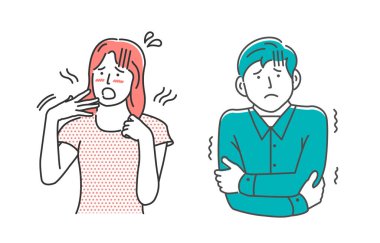 Sıcak ve soğuk hisseden insanların vektör çizimi