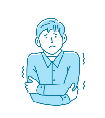 Soğuk hisseden genç bir adamın vektör çizimi