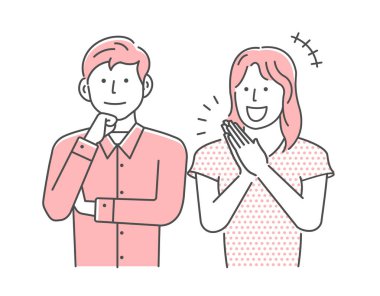 Dinleyen ve düşünen genç bir çiftin vektör illüstrasyonuName)