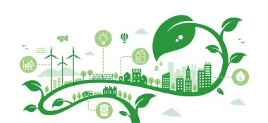 Green eco city vector illustration ( SDGs, ecology concept , nature conservation ) clipart