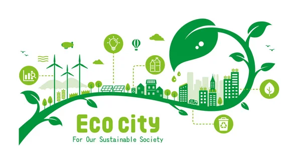 Környezetbarát Városvektor Illusztráció Fenntartható Fejlesztési Célok Ökológia Koncepció Természetvédelem — Stock Vector