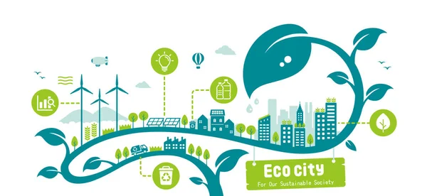 Green Eco City Vector Illustration Sdgs Ecology Concept Nature Conservation — Stock Vector