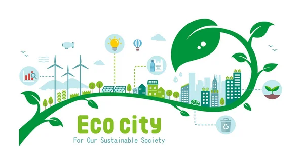 Ilustracja Wektora Ekologicznego Miasta Cele Zrównoważonego Rozwoju Koncepcja Ekologii Ochrona — Wektor stockowy