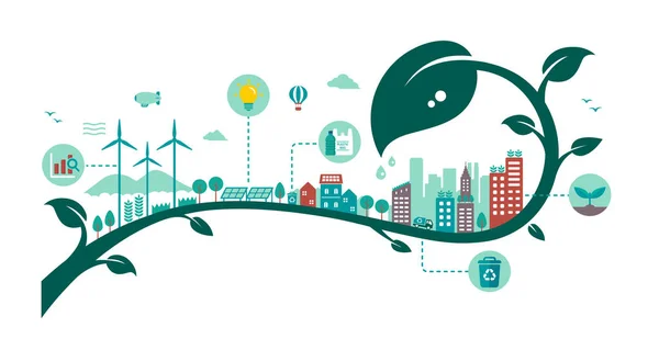 Ilustracja Wektora Ekologicznego Miasta Cele Zrównoważonego Rozwoju Koncepcja Ekologii Ochrona — Wektor stockowy