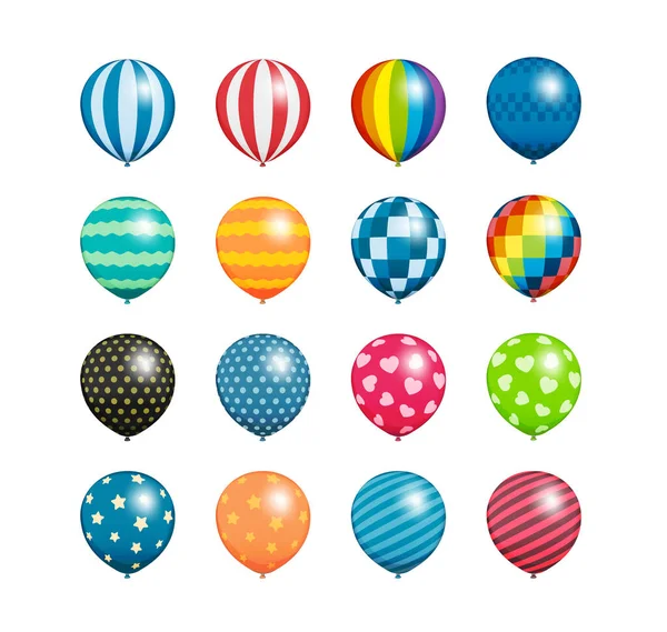 Balão Borracha Ilustração Conjunto Com Vários Padrões Realista — Vetor de Stock