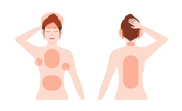 Locations where nonenal (Cause of  old person smell ) is generated frequently. Vector illustration.