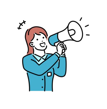 Megafonlu genç bir iş kadını vektör illüstrasyonu