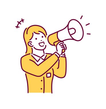 Megafonlu genç bir iş kadını vektör illüstrasyonu