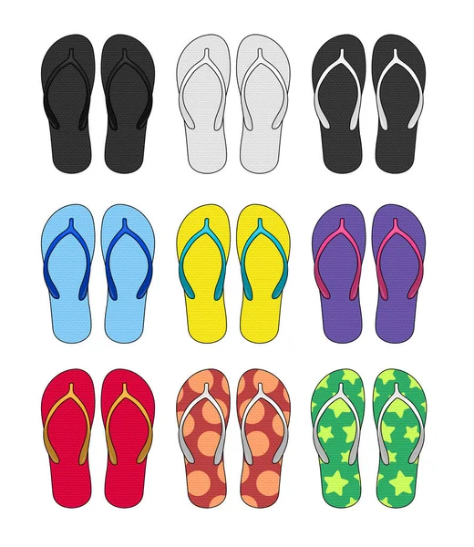 Sandálias Praia Flip Flops Conjunto Ilustração Vetor Modelo —  Vetores de Stock