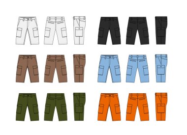 Mens şortları (kısa pantolon) vektör şablon resimleme seti