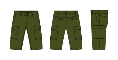 Mens şortları (kısa pantolon) vektör şablonu çizimi