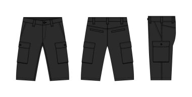 Mens şortları (kısa pantolon) vektör şablonu çizimi