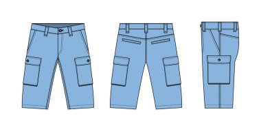 Mens şortları (kısa pantolon) vektör şablonu çizimi