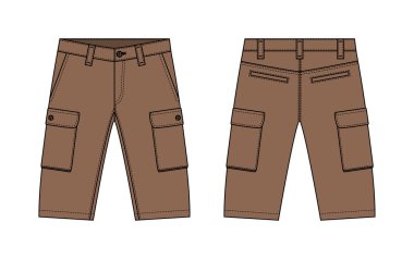 Mens şortları (kısa pantolon) vektör şablonu çizimi