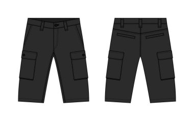 Mens şortları (kısa pantolon) vektör şablonu çizimi