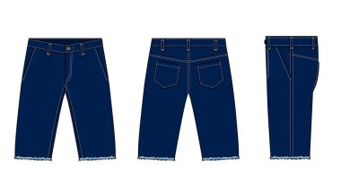 Denim şortları (kısa pantolon) vektör şablon resimlemesi