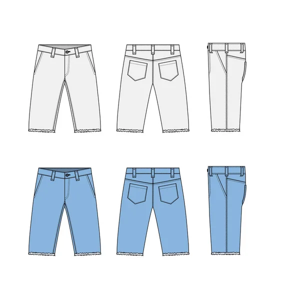 Denim Shorts Short Pants Vector Template Illustration Set — Stock Vector