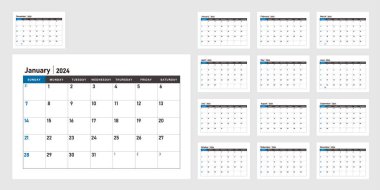 2024 takvim şablon vektör çizimi (resmi tatil yok ) 