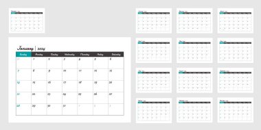 2024 takvim şablon vektör çizimi (resmi tatil yok ) 