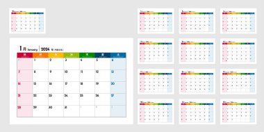 Japonya için 2024 takvim vektör çizimi (resmi tatil yok )