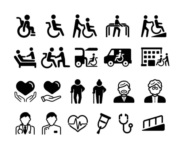 Vektor Icon Illustrationen Zusammenhang Mit Der Sozialfürsorge Für Ältere Menschen — Stockvektor