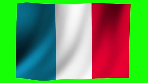 Animation National Flag Waving Wind Green Background Chroma Key France — Stock Video