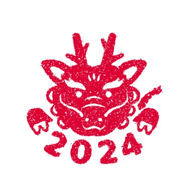 2024 yılbaşı tebrik pulu illüstrasyon: 124; ejderha yılı