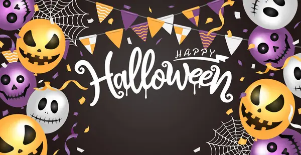 Happy Halloween Web Banner Illustration Luftballons Motiv — Stockvektor