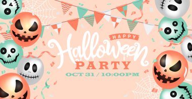 Cadılar bayramı partisi web afişi illüstrasyonunuz kutlu olsun (balonlar motifi )