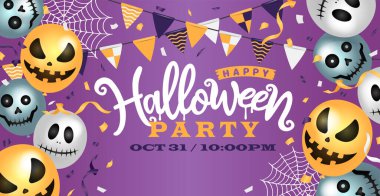 Cadılar bayramı partisi web afişi illüstrasyonunuz kutlu olsun (balonlar motifi )