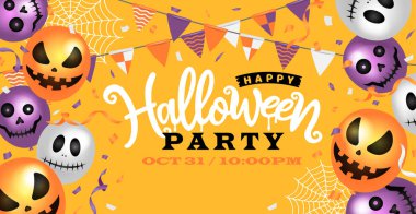 Cadılar bayramı partisi web afişi illüstrasyonunuz kutlu olsun (balonlar motifi )