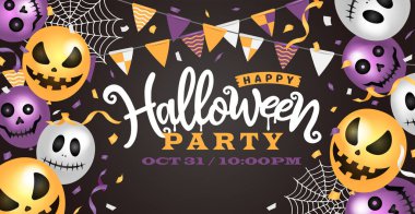 Cadılar bayramı partisi web afişi illüstrasyonunuz kutlu olsun (balonlar motifi )