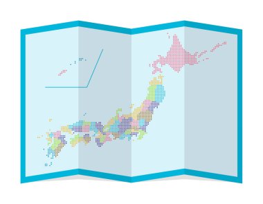 Japonya 'nın dört katlı haritasının vektör illüstrasyonu (nokta desenli) β 124; her il için renkler değiştirilmiştir