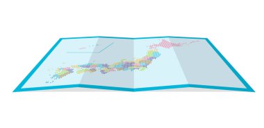 Japonya 'nın dört katlı haritasının vektör illüstrasyonu (nokta desenli) β 124; her il için renkler değiştirilmiştir