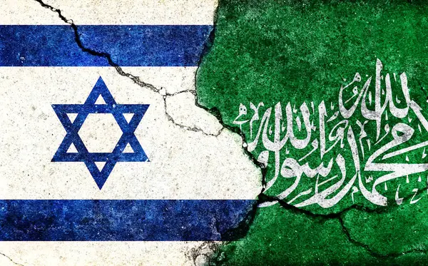 Израиль Против Хамаса Военный Кризис Политический Конфликт Иллюстрация Флага Гранж — стоковое фото