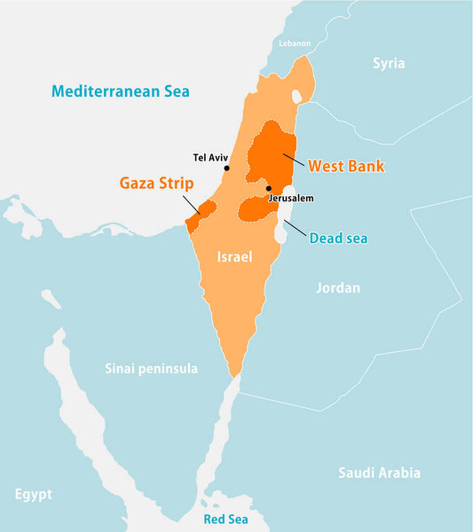 Palestine war (Israel, Palestine and Gaza Strip) and surrounding countries map illustration