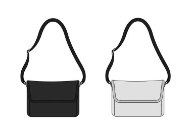 Omuz çantası vektör şablonu çizim seti