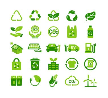 Ekoloji temalı vektör resimleme seti (yeşil renk )